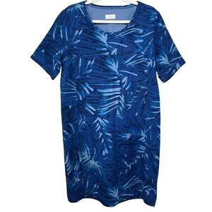 Wrap Designed In London Short Sleeve Shift Dress Size 10 Blue Tropical Cotton